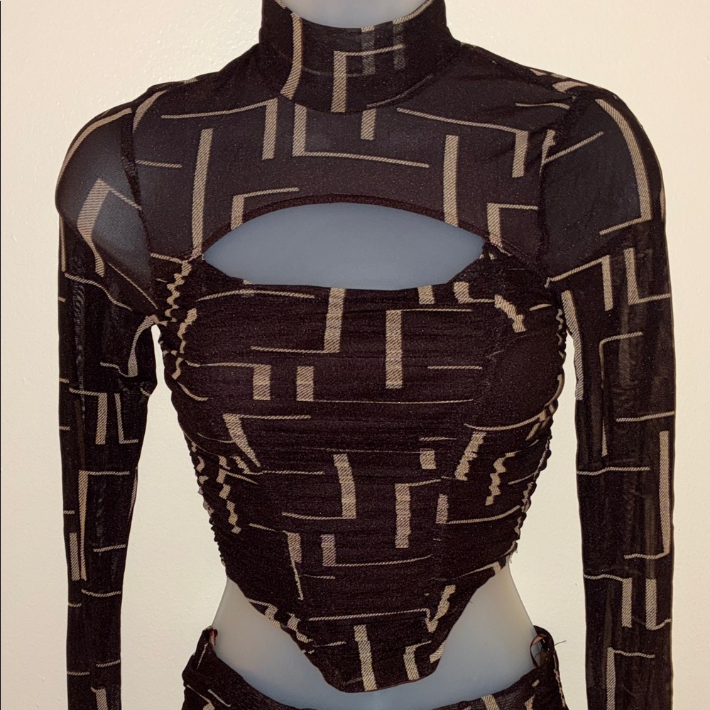Black and Tan Geometric Two-Piece Set